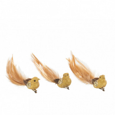 Oiseau + Clip Paillettes Ocre x3