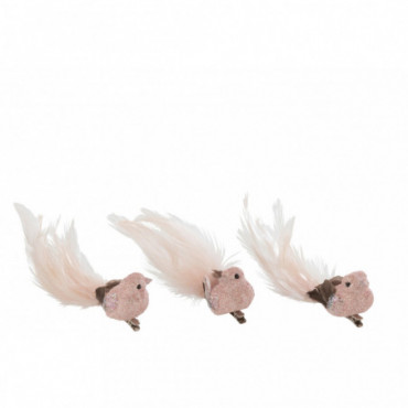 Oiseau + Clip Paillettes Rose Clair x3