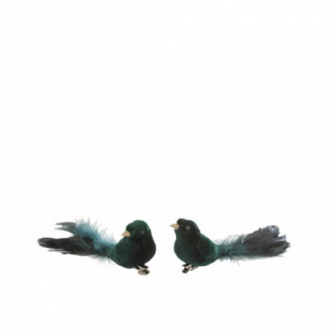 Oiseau + Clip Velours Vert x2