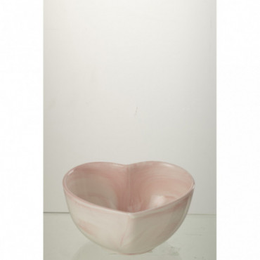 Bol Noeud Coeur Porcelaine Blanc/Rose Moyen