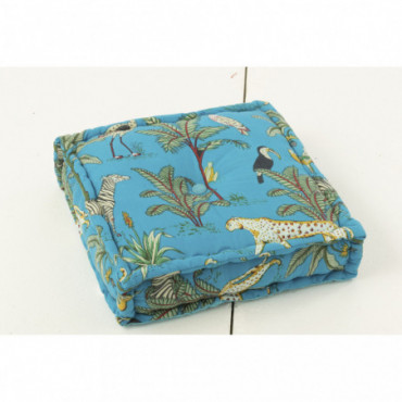 Coussin d'assise Animaux/Plantes Exotiques Coton Bleu