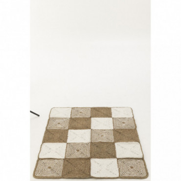 Tapis Carrés/Spirales Tissage Cordes Plastique Blanc/Naturel