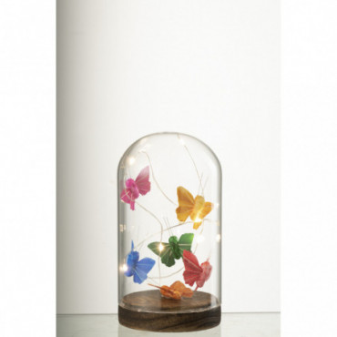 Cloche Haute Led Papillons Verre/Bois Mix Petit