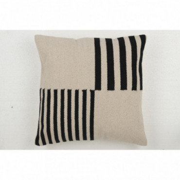 Coussin Rayures Milieu Coton Blanc/Noir