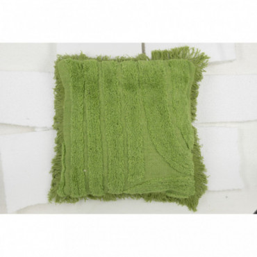 Coussin Tufté Courbes + Franges Laine Vert