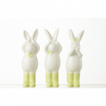 Lapin Voir/Entendre/Parler Porcelaine Vert/Blanc