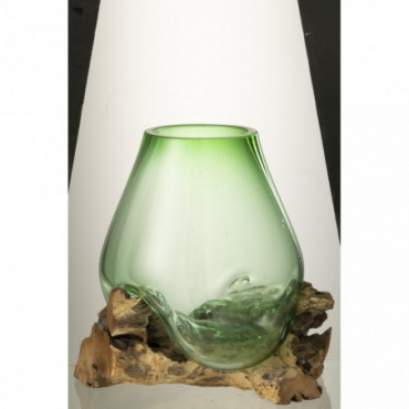 Vase Sur Pied Gamal Bois/Verre Recyclé Naturel/Vert Grand