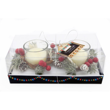 Ensemble blanc de 2 pots de bougies avec couronne