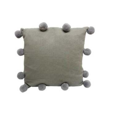 Coussin Carré Pompon Gris