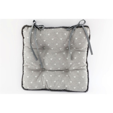 Coussin de siège en tissu avec attaches à imprimé cur gris