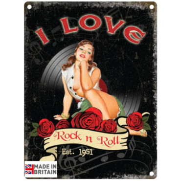 Plaque Métal 45 x 37.5cm Music I LOVE ROCK AND ROLL