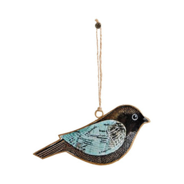 Suspension oiseau en fer noir & turquoise