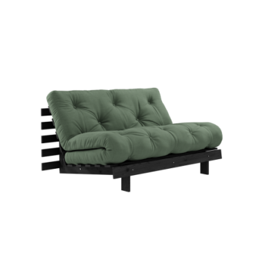 Canapé-lit Roots Noir Laqué 140 X 200 Matelas Vert Olive