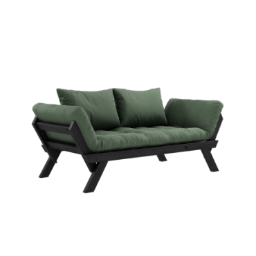 Canapé-lit Bebop Noir Laqué Matelas Mixte 4 Couches Vert Olive