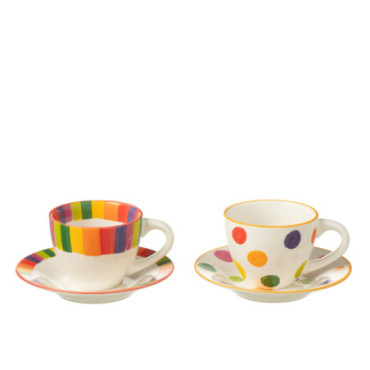 Coffret 3 Tasse+Sous-Tasse Polka Pois Ligne Porcelaine Mix x2