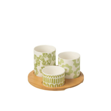 Plats Apero + Plateau Bambou Coffret Ceramique Vert x3