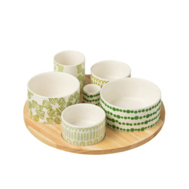 Plats Apero + Plateau Bambou Coffret Ceramique Vert