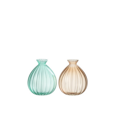 Vase Ballon Verre Aqua/Beige x2