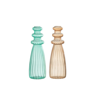 Vase Lagen Verre Aqua/Beige x2