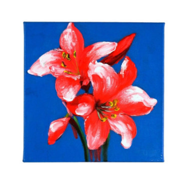 Tableau Amaryllis bleu peint à la main