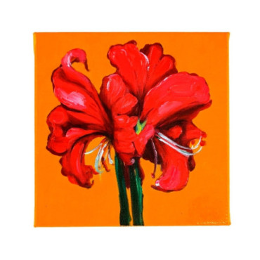 Tableau Amaryllis orange peint à la main