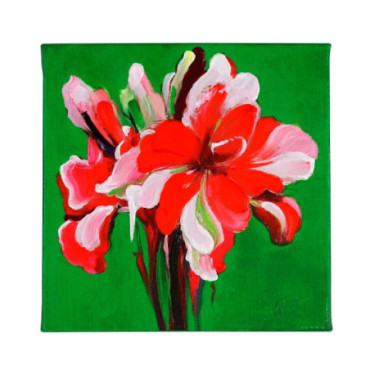 Tableau Amaryllis vert peint à la main