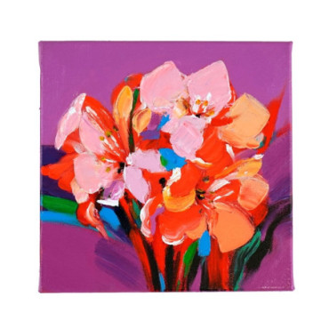 Tableau Amaryllis violet peint à la main