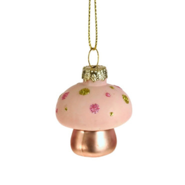 Pendentif en verre mini champignon rose