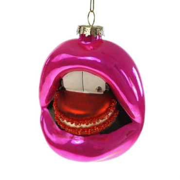 Pendentif Macaron-Lips rose rouge