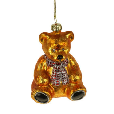 Pendentif en verre ourson avec noeud brun