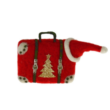 Pendentif feutre valise de Noël rouge