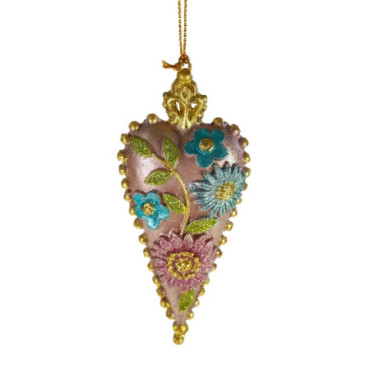 Pendentif ornement cur rose 4.5x2x9