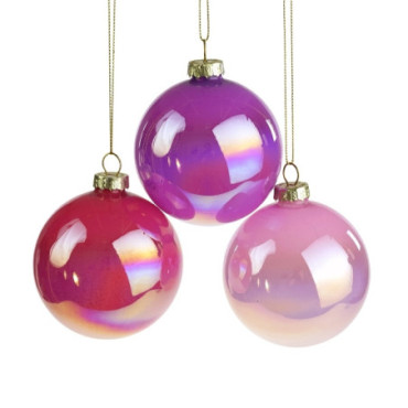 Boule en verre violet rose rose x3