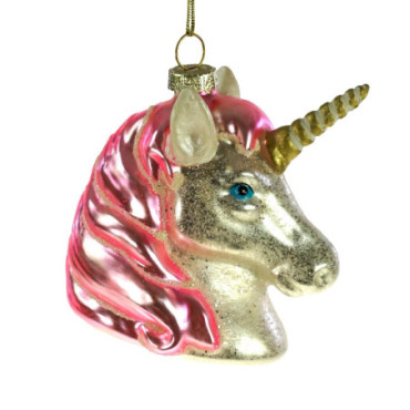 Pendentif en verre Licorne blanc rose