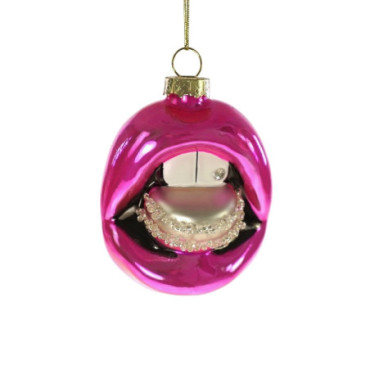 Pendentif Macaron-Lips rose argenté