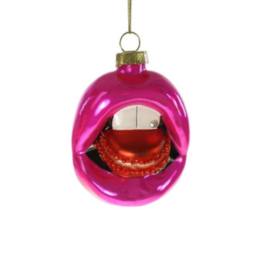 Pendentif Macaron-Lips rose rouge