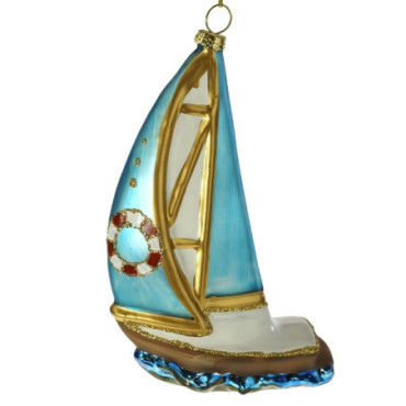 Pendentif en verre bateau à voile bleu