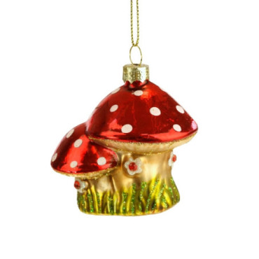 Pendentif en verre champignons rouge