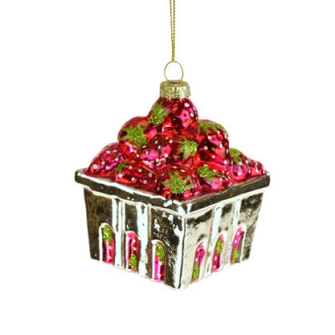 Pendentif en verre panier de fraises