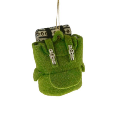 Pendentif feutre sac à dos de randonnée vert