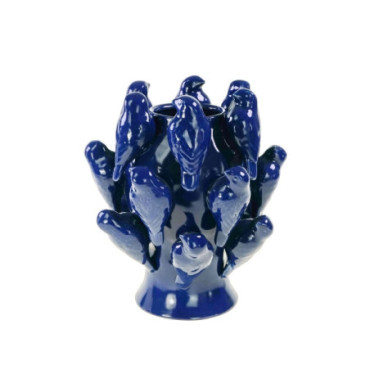 Vase avec petits oiseaux bleu cobalt