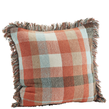 Housse de coussin à carreaux avec franges