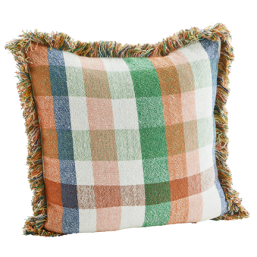 Housse de coussin à carreaux avec franges