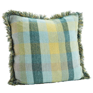 Housse de coussin à carreaux avec franges