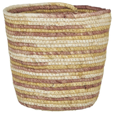 Panier cache-pot en jute crème/rose/jaune mix