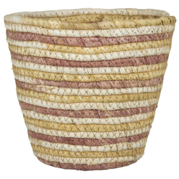 Panier cache-pot en jute évasé crème/rose/jaune mix