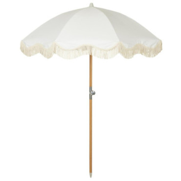 Parasol blanc avec franges de couleur naturelle