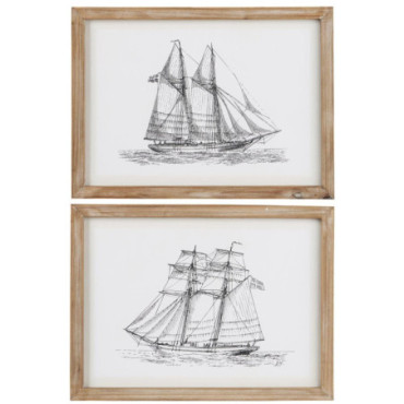 Image avec motifs de navires dans un cadre en bois