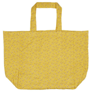 Sac matelassé jaune à fleurs blanches