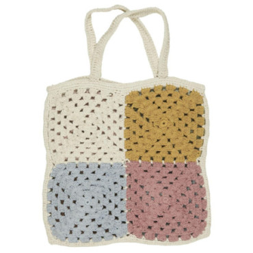 Sac au crochet motif carreaux multicolores devant